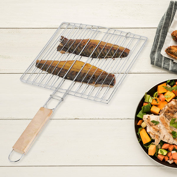 Kitchen Square Roaster Grill Barbecue Grill with Wooden Handle