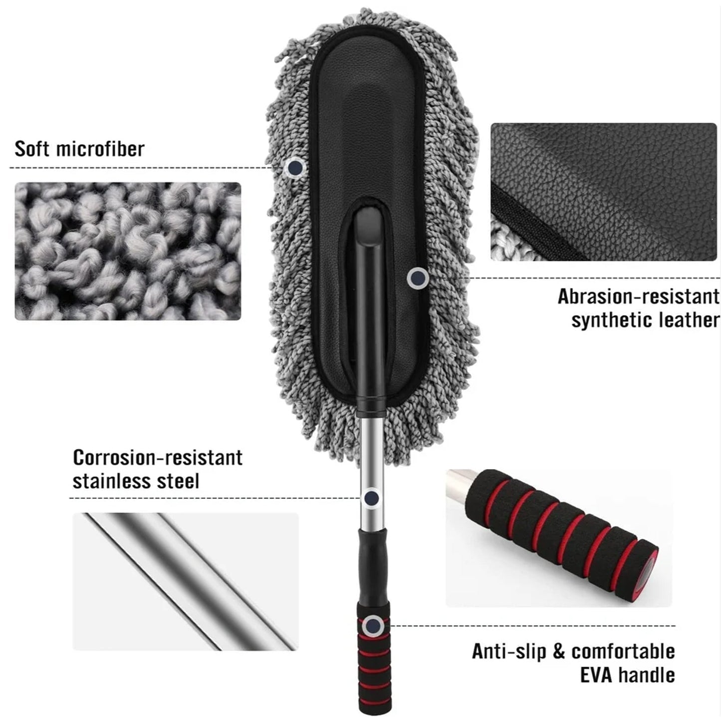 Car Duster Microfiber Cleaning Brush | Long Retractable Handle | Soft & Scratch-Free | Interior & Exterior Dust Cleaner