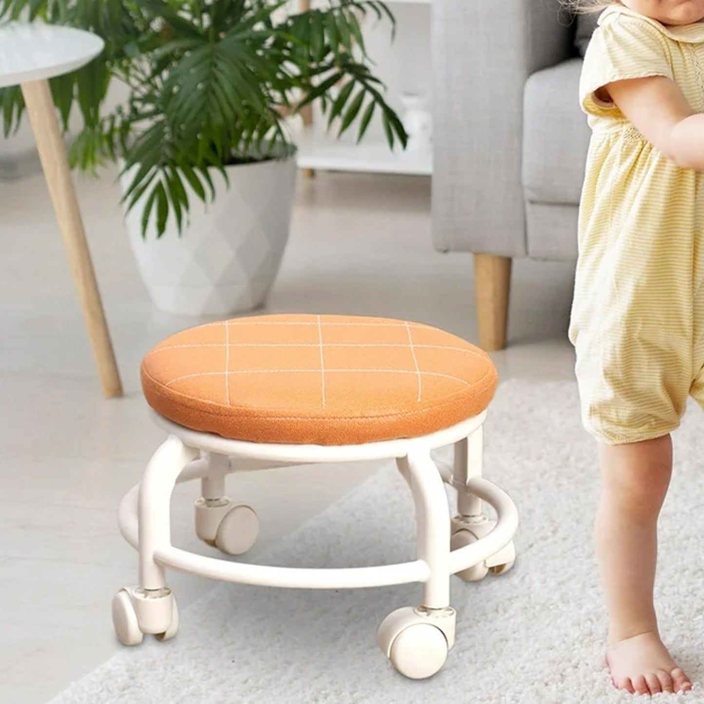 Roller Seat Stool Low Height Rolling  Plastic  Stool Multifunctional Small Household Movable Mini Stool Pulley Wheel Stool for Garage Home Library (1 Pc)