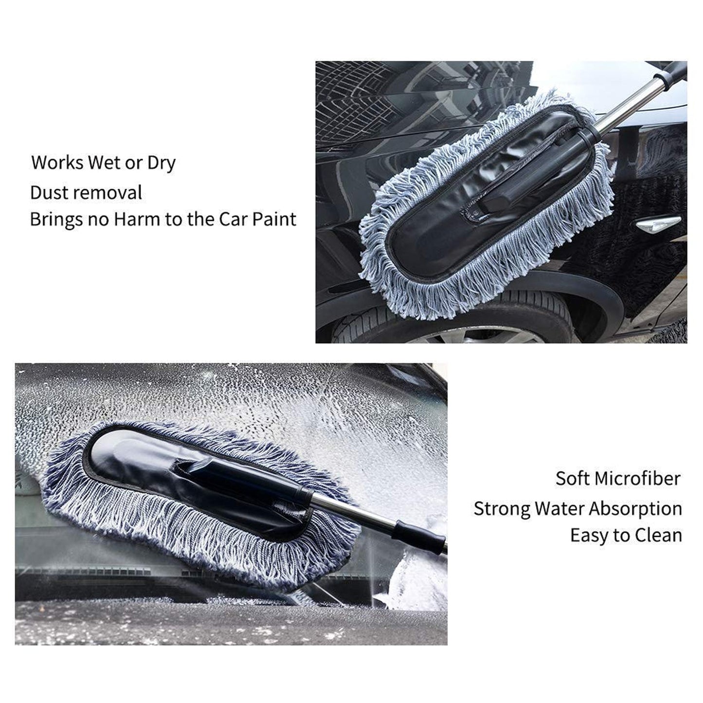 Car Duster Microfiber Cleaning Brush | Long Retractable Handle | Soft & Scratch-Free | Interior & Exterior Dust Cleaner