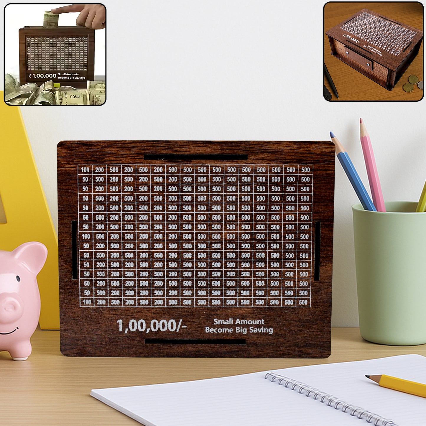 Wooden Money  Piggy Bank Money Box (1 Pc  With Marker Pen)