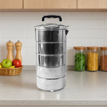 5 Compartment Lunch Box (Stainless Steel): Round Tiffin, Leakproof (16x5