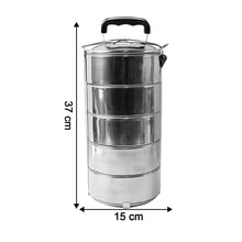 5 Compartment Lunch Box (Stainless Steel): Round Tiffin, Leakproof (16x5