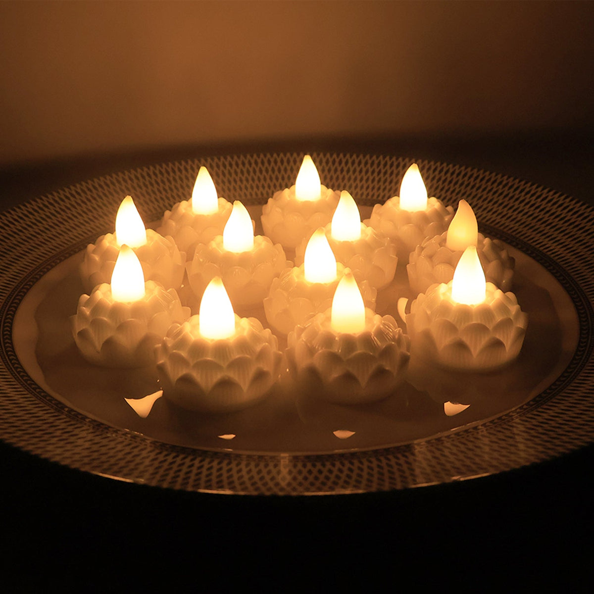 LED Floating Lotus Water Sensor Candles (12 Pc)